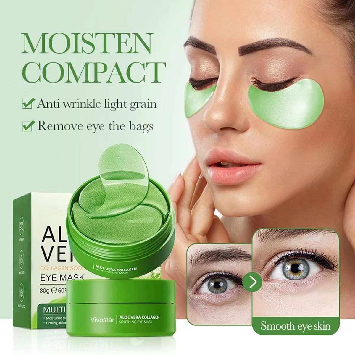 Supplier artwork showing the jar, the box and a model wearing the gel patches.